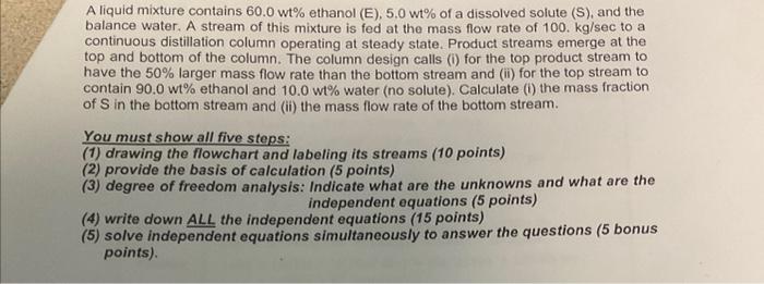 Solved A Liquid Mixture Contains Wt Ethanol E Wt Chegg