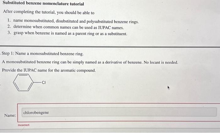 Solved Substituted Benzene Nomenclature Tutorial After Chegg