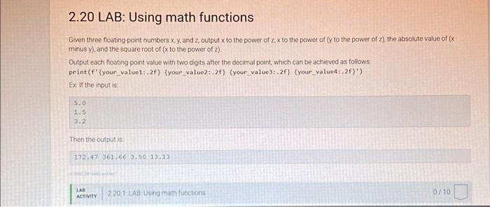 Solved Lab Using Math Functions Given Three Foating Chegg