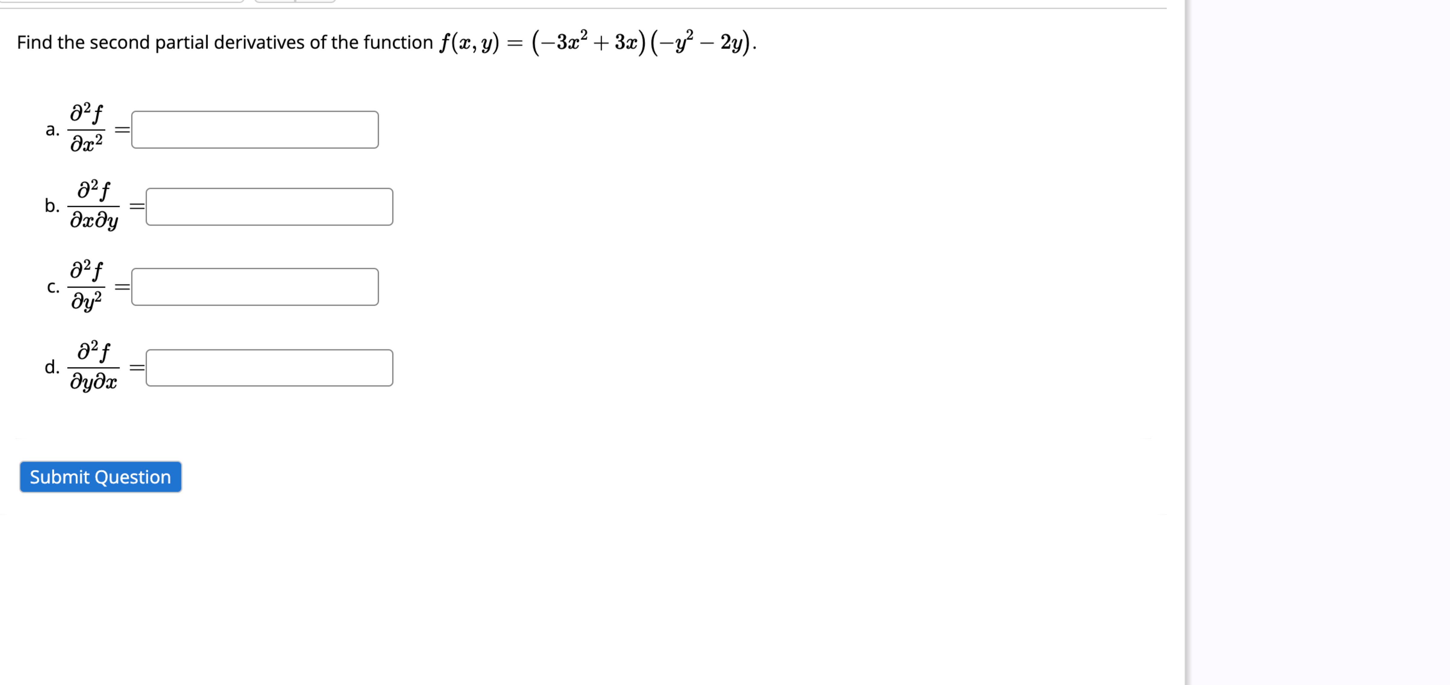 Solved Find The Second Partial Derivatives Of The Function Chegg