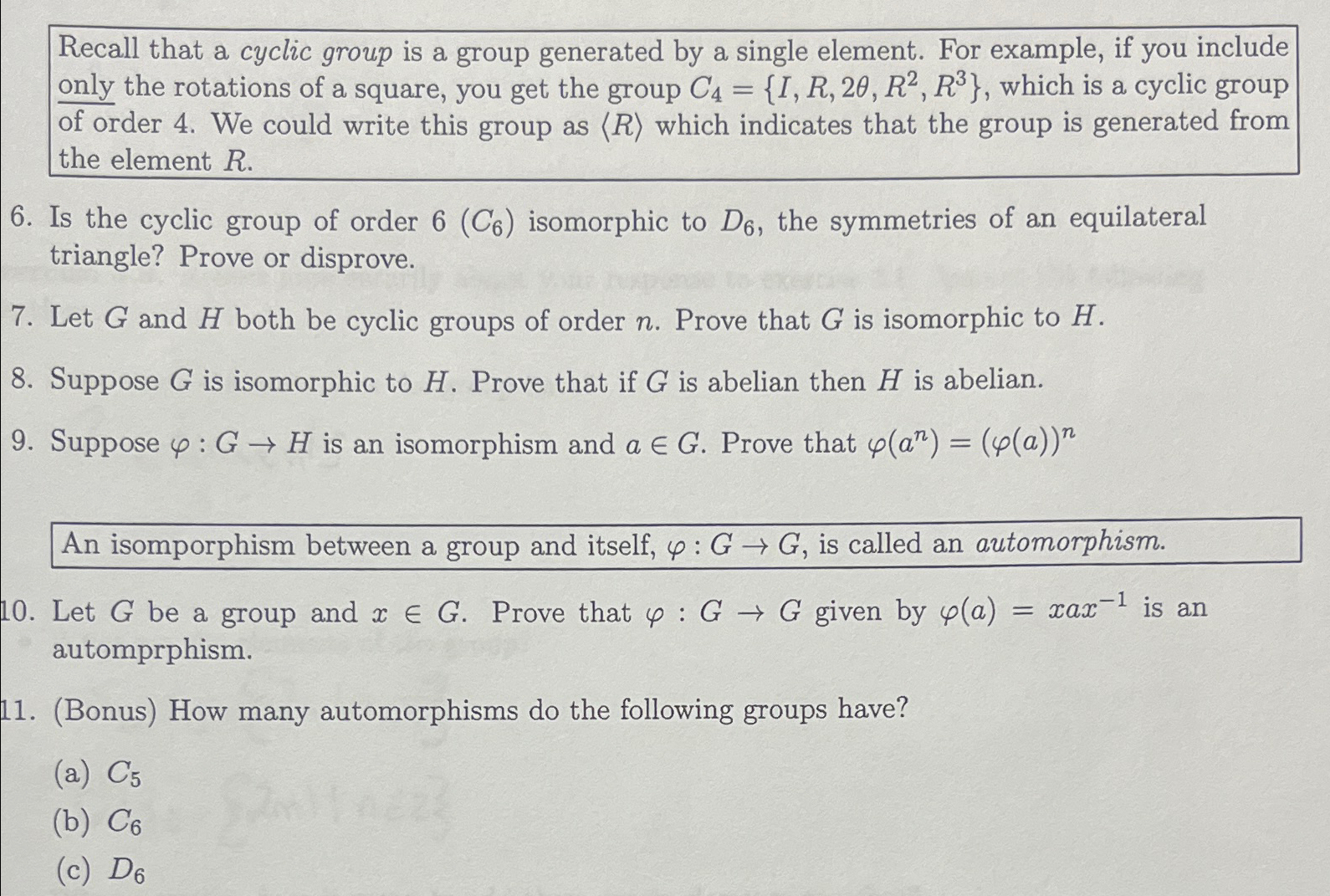 Recall That A Cyclic Group Is A Group Generated By A Chegg