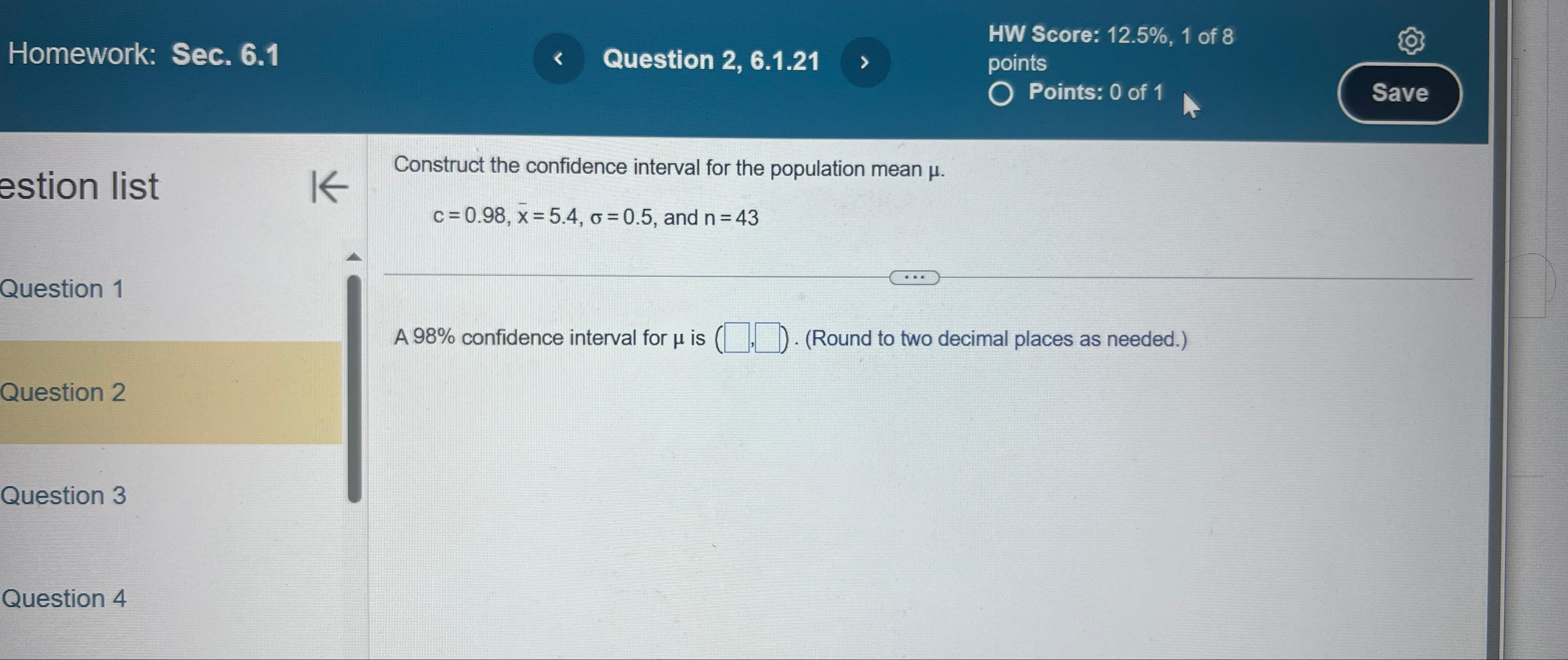 Solved Homework Sec 6 1Question 2 6 1 21HW Score 12 5 1 Chegg