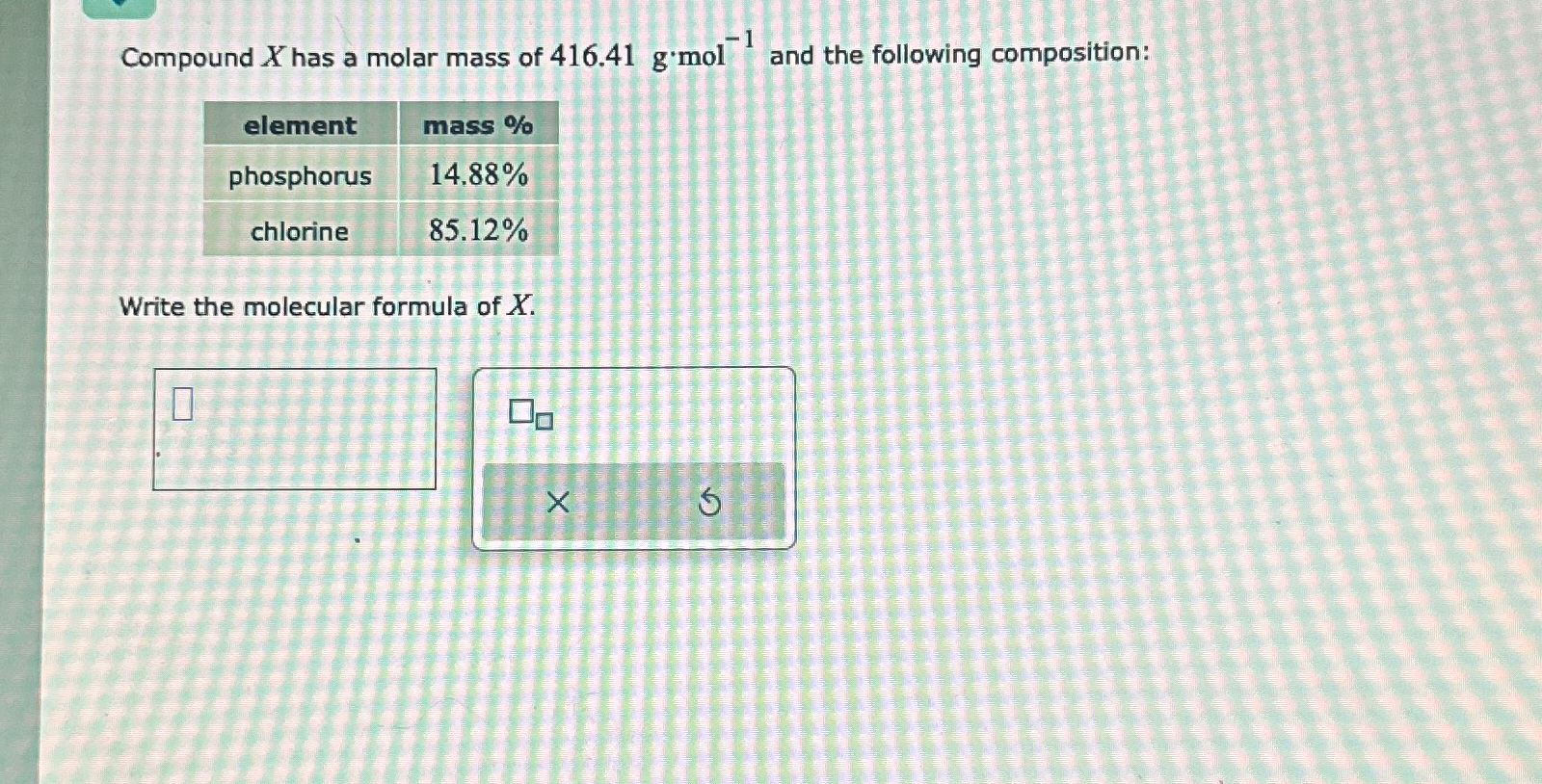 Solved Compound X Has A Molar Mass Of 416 41g Mol 1 And Chegg