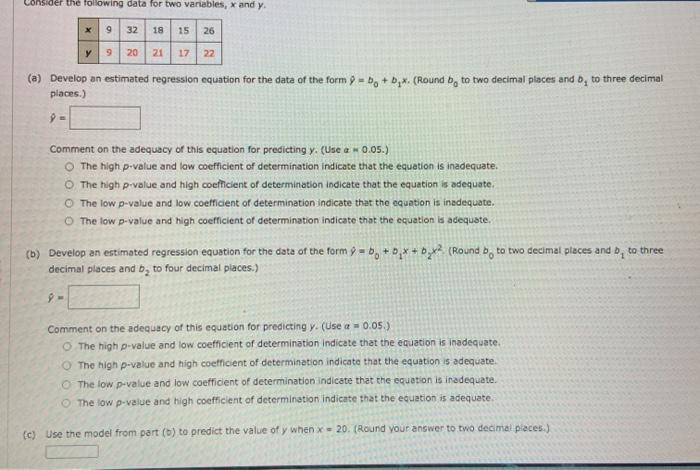 Solved Consider The Following Data For Two Variables X And Chegg