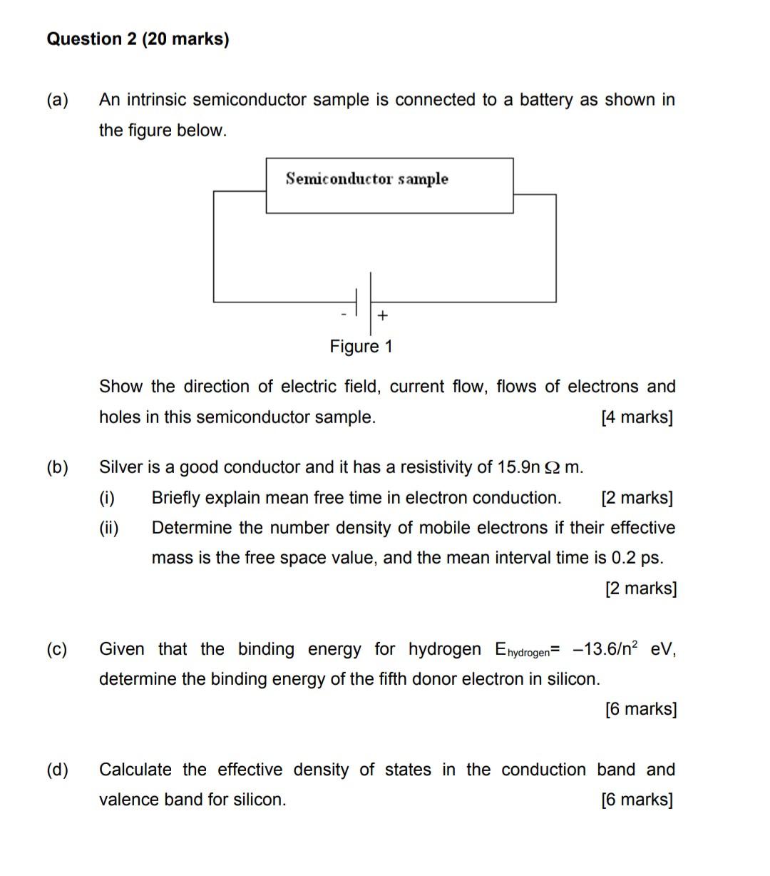 Solved Question Marks A An Intrinsic Semiconductor Chegg