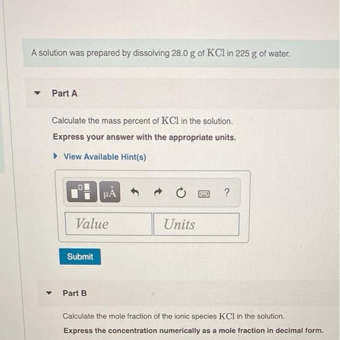 Solved A Solution Was Prepared By Dissolving G Of Kcl Chegg