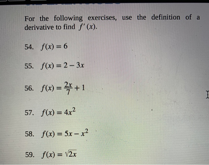 Solved For The Following Exercises Use The Definition Of A Chegg