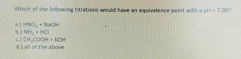 Solved Which Of The Following Titrations Ould Have An Chegg