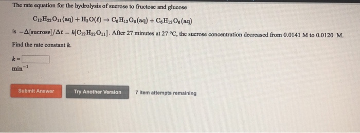 Solved The Rate Equation For The Hydrolysis Of Sucrose To Chegg