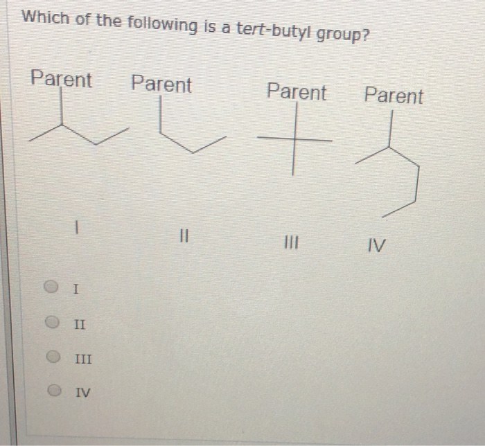 Solved Which Of The Following Is A Tert Butyl Group Parent Chegg