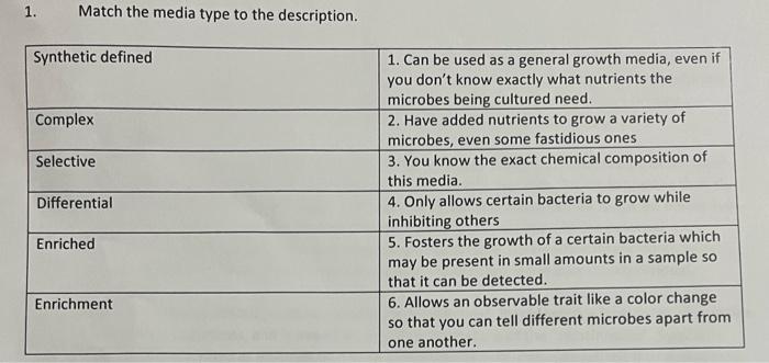 Solved Match The Media Type To The Description Synthetic Chegg