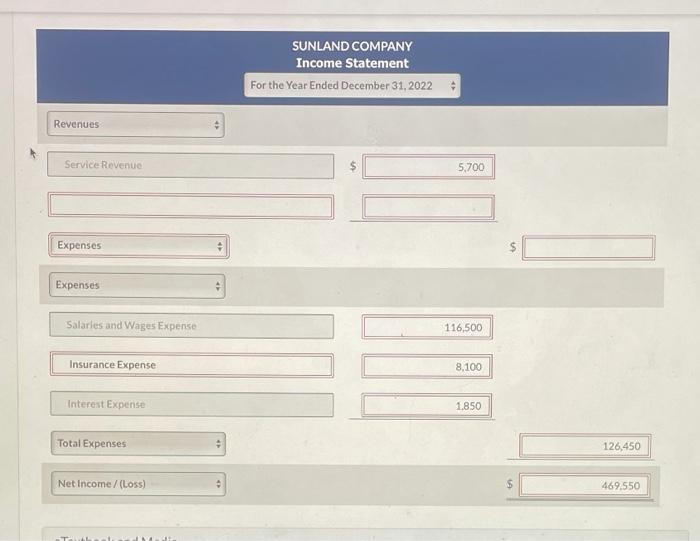 Solved SUNLAND COMPANY Income Statement For The Year Ended Chegg