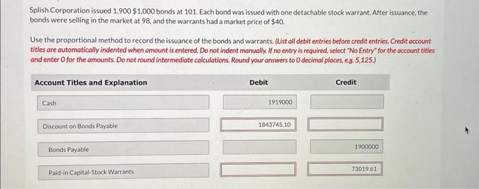 Solved Splish Corporation Issued 1 900 1 000 Bonds At 101 Chegg