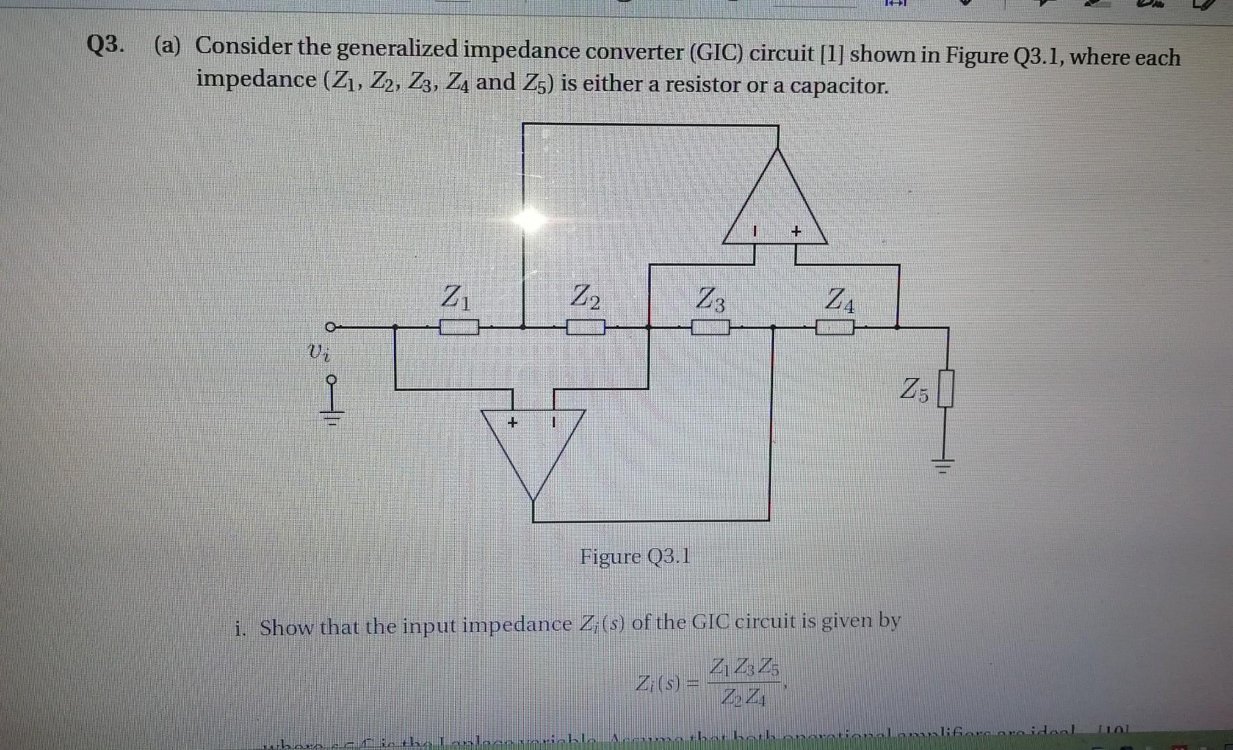 Solved GU Q3 A Consider The Generalized Impedance Chegg