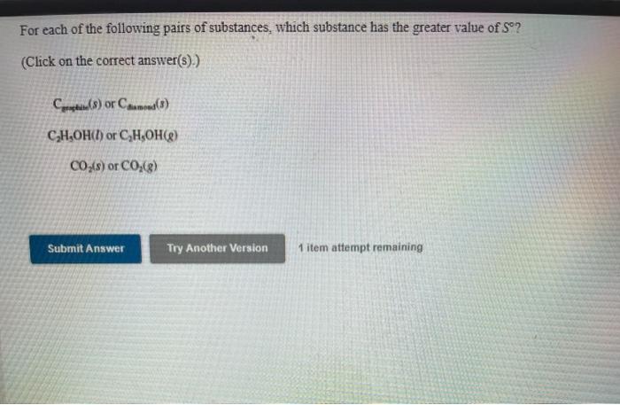 Solved For Each Of The Following Pairs Of Substances Which Chegg