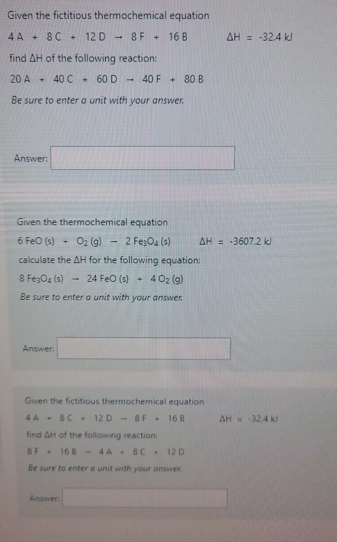 Solved Given The Fictitious Thermochemical Equation Chegg