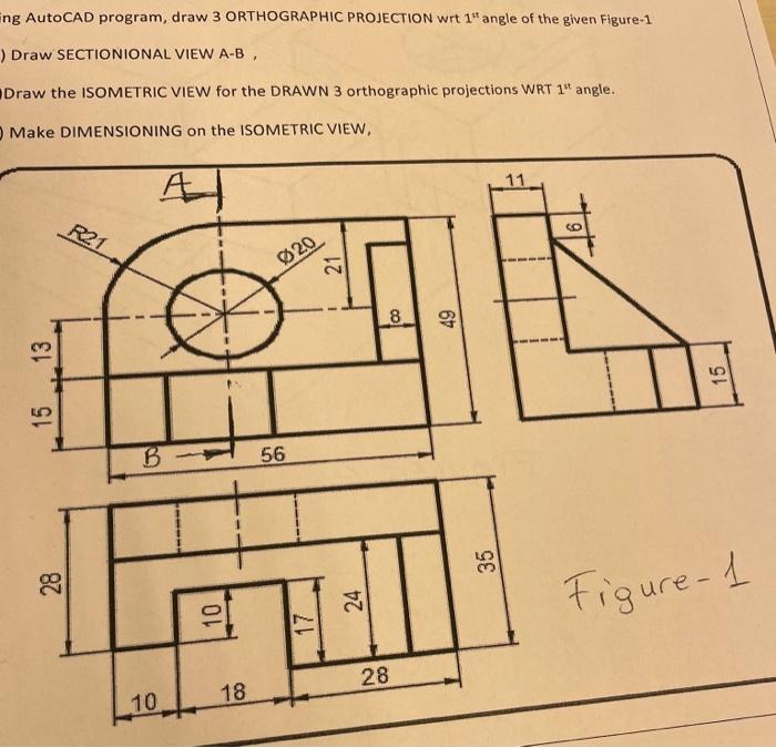 Solved Ng AutoCAD Program Draw 3 ORTHOGRAPHIC PROJECTION Chegg