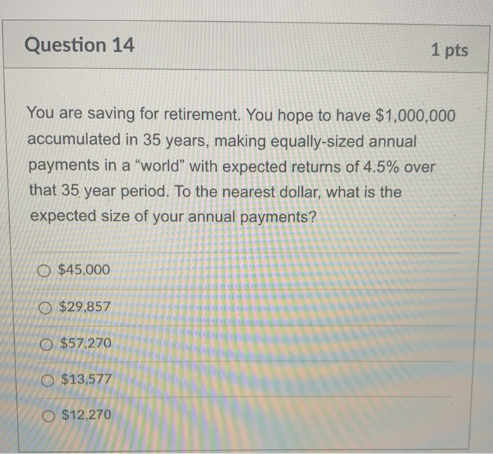 Solved Question 14 1 Pts You Are Saving For Retirement You Chegg