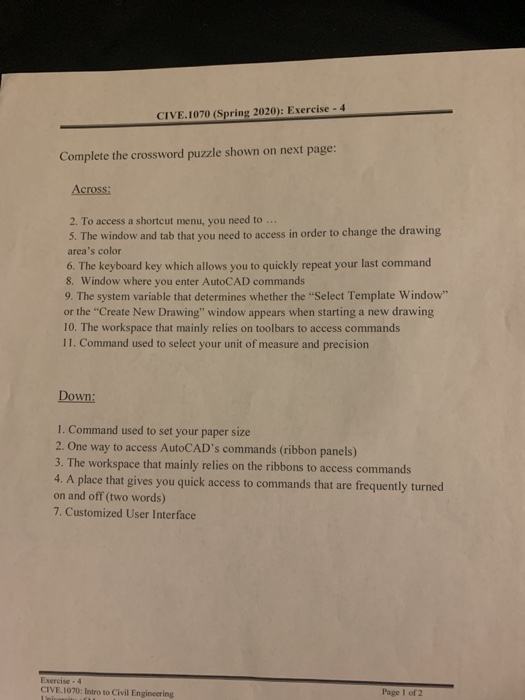 Solved CIVE 1070 Spring 2020 Exercise 4 Complete The Chegg