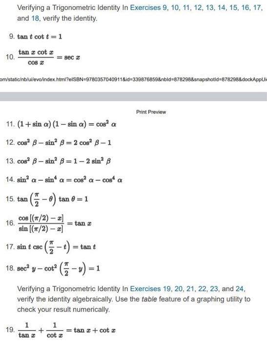 Solved Verifying A Trigonometric Identity In Exercises Chegg