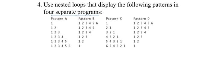 Solved Use Nested Loops That Display The Following Chegg