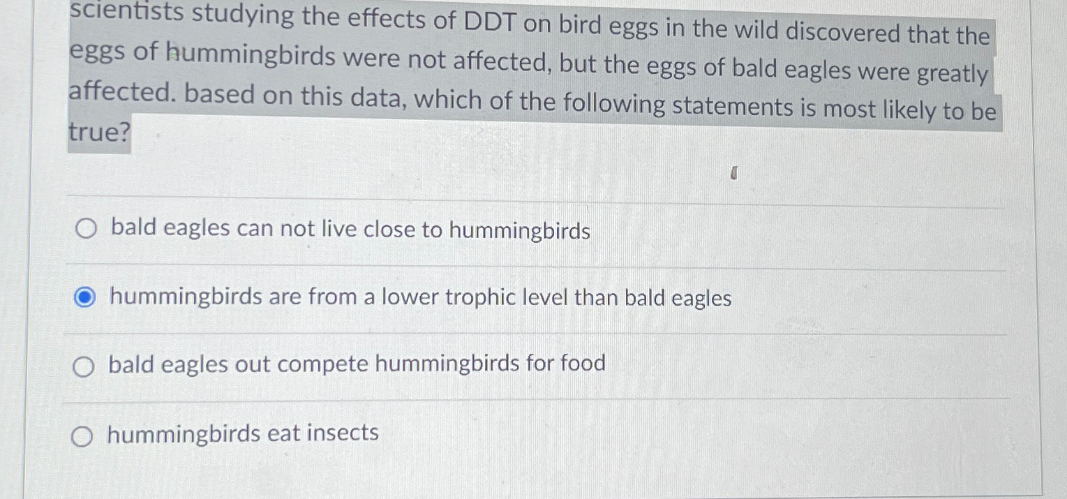 Solved Scientists Studying The Effects Of Ddt On Bird Eggs Chegg