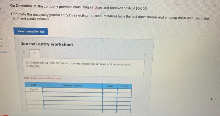 Solved On December 31 The Company Provides Consulting Chegg