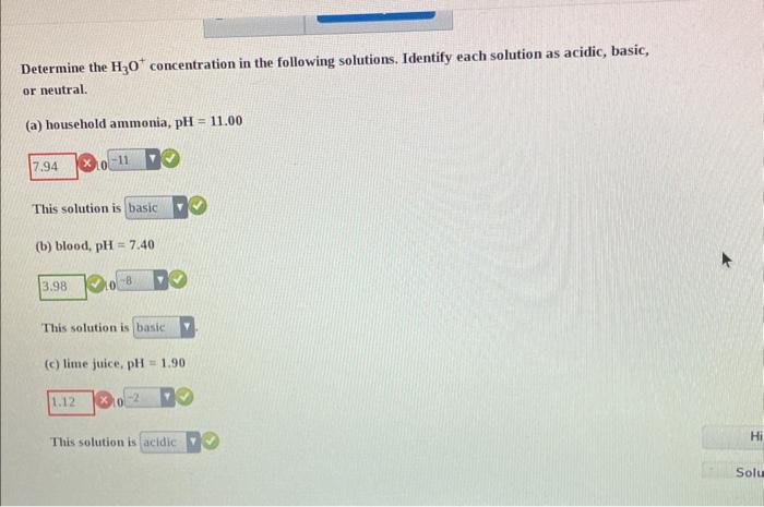 Solved Determine The H3O Concentration In The Following Chegg