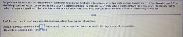 Solved Suppose That The Heart Beat Per Minute Bpm Of Adult Chegg