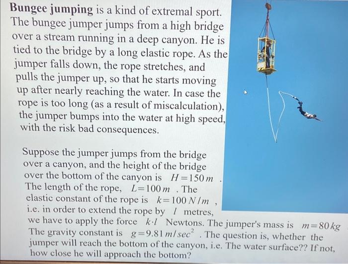 Solved Bungee Jumping Is A Kind Of Extremal Sport The B