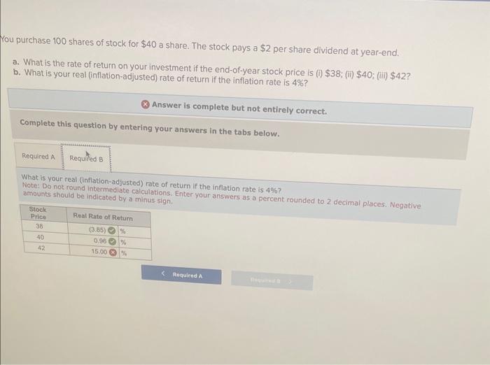 Solved You Purchase 100 Shares Of Stock For 40 A Share The Chegg