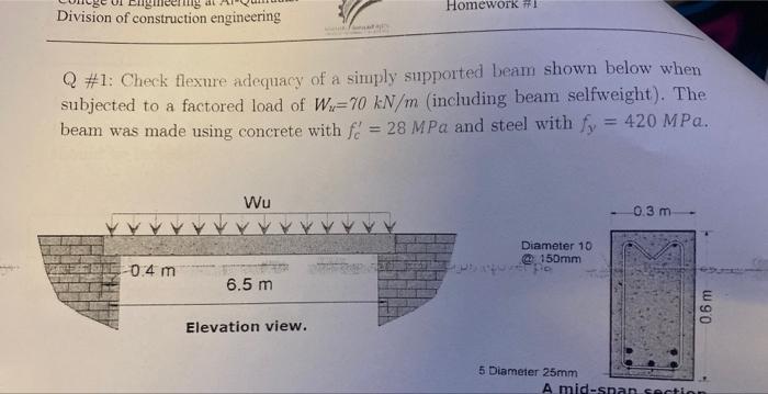 Solved Q 1 Check Flexure Adequacy Of A Simply Supported Chegg