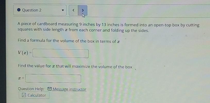 Solved Question 2 A Piece Of Cardboard Measuring 9 Inches By Chegg