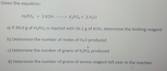 Solved Given The Equation H Po Koh K Po H O Chegg