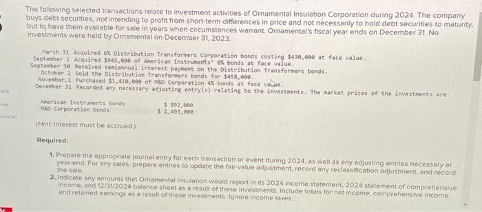 Solved The Following Selected Transactions Relate To Chegg