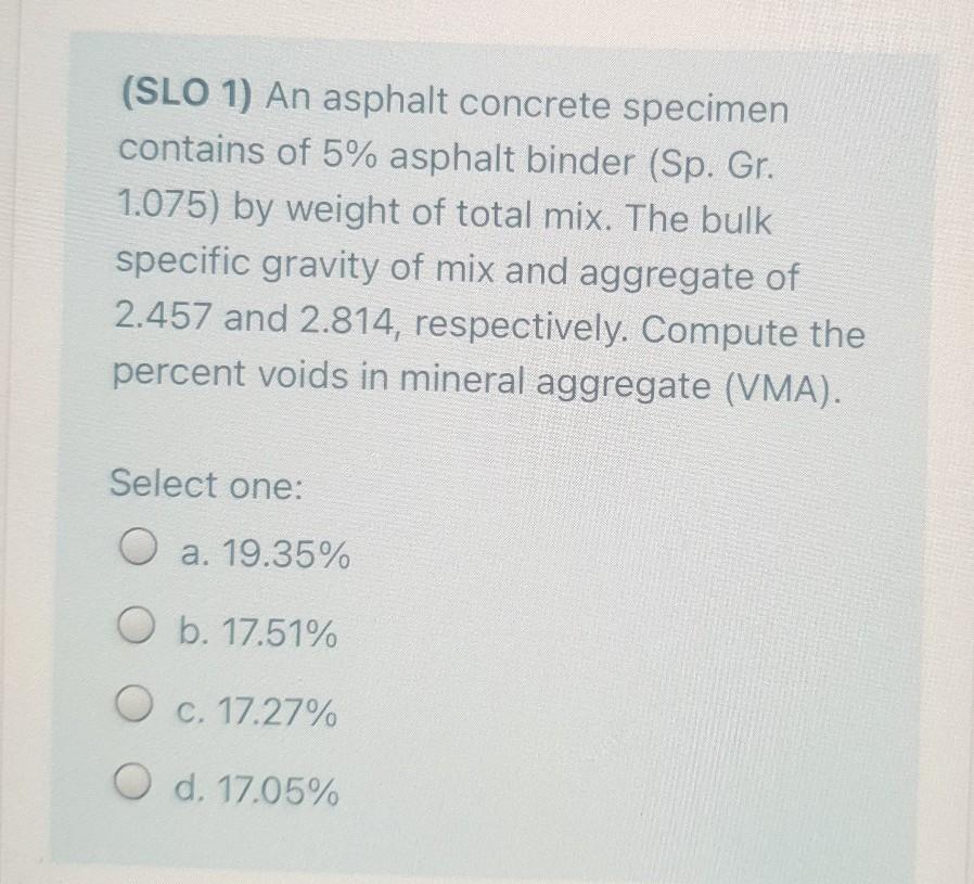 Solved SLO 1 An Asphalt Concrete Specimen Contains Of 5 Chegg