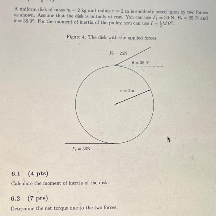 Solved A Uniform Disk Of Mass M Kg And Radius R M Is Chegg