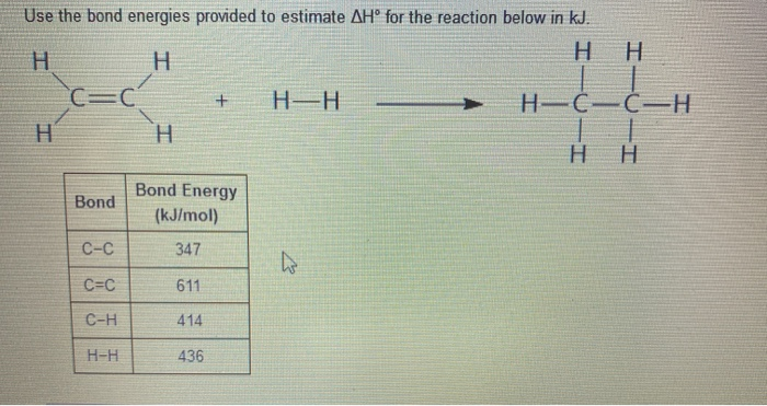 Solved Use The Bond Energies Provided To Estimate Ah For Chegg