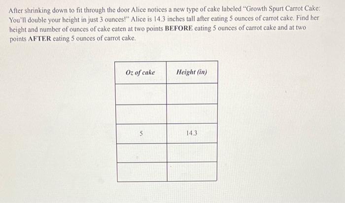 Solved After Shrinking Down To Fit Through The Door Alice Chegg