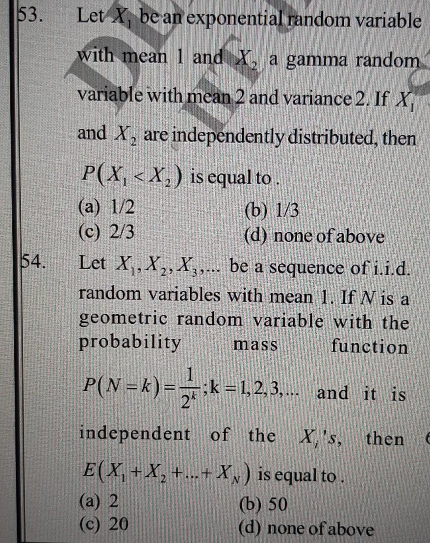 Solved Let X Be An Exponential Random Variable With Chegg