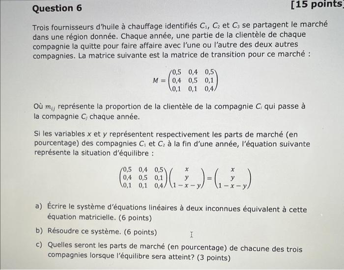 Solved Trois fournisseurs d huile à chauffage identifiés Chegg