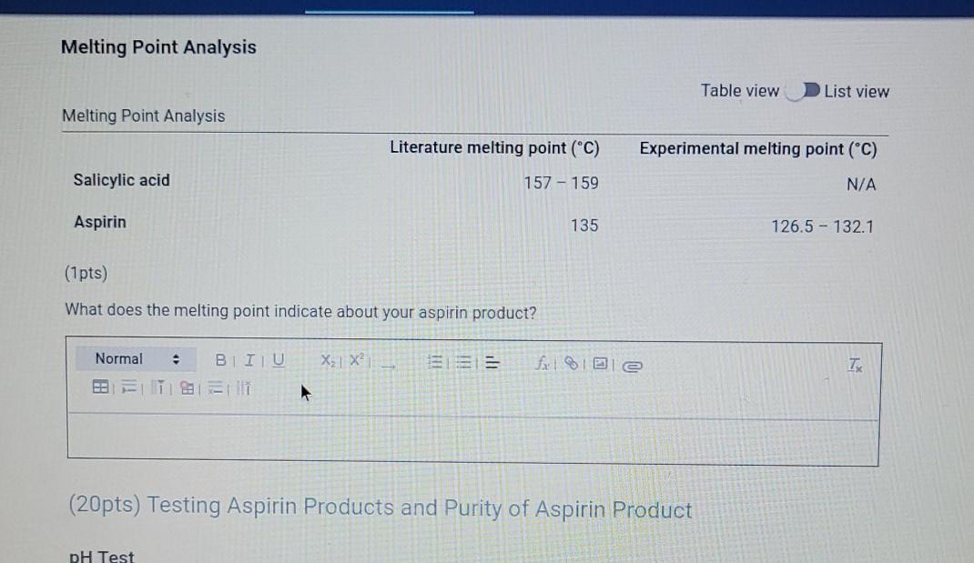 Solved Melting Point Analysis Table View List View Melting Chegg