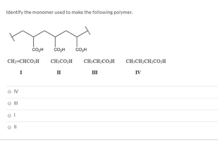 Solved Identify The Monomer Used To Make The Following Chegg