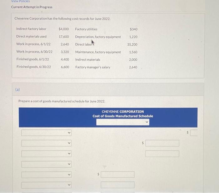 Solved View Policies Current Attempt In Progress Cheyenne Chegg
