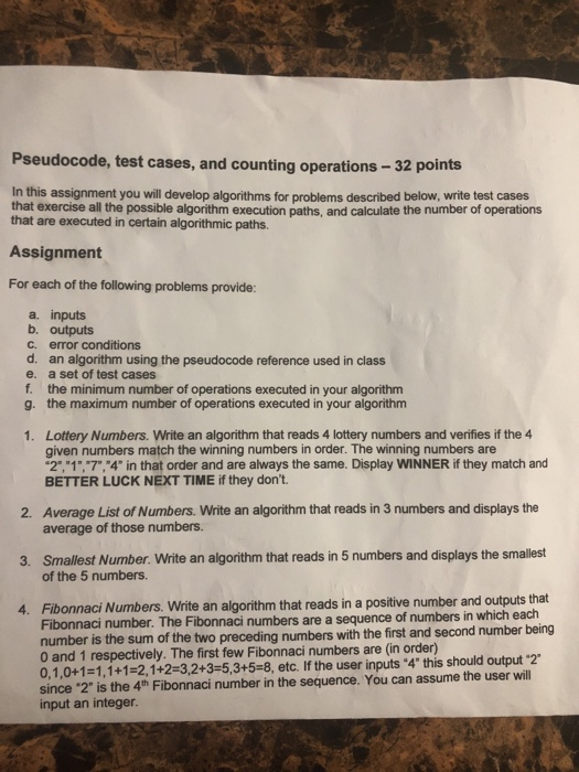 Solved F Pseudocode Test Cases And Counting Operations Chegg