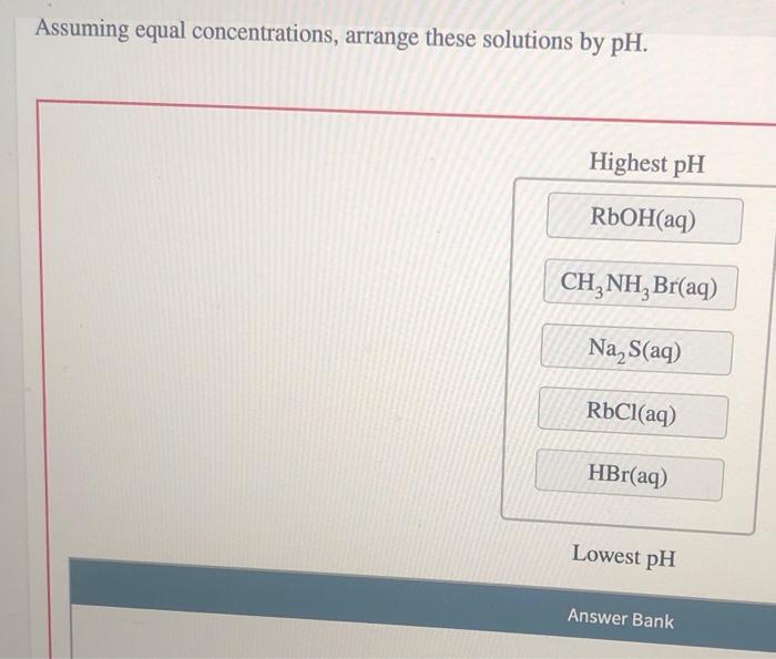 Solved Assuming Equal Concentrations Arrange These Chegg