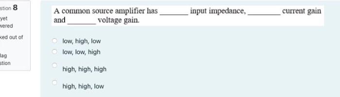 Solved Input Impedance Current Gain Stion 8 Yet Vered Ked Chegg