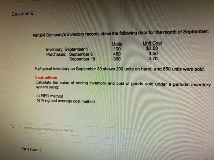 Solved Question Almalki Company S Inventory Records Show Chegg