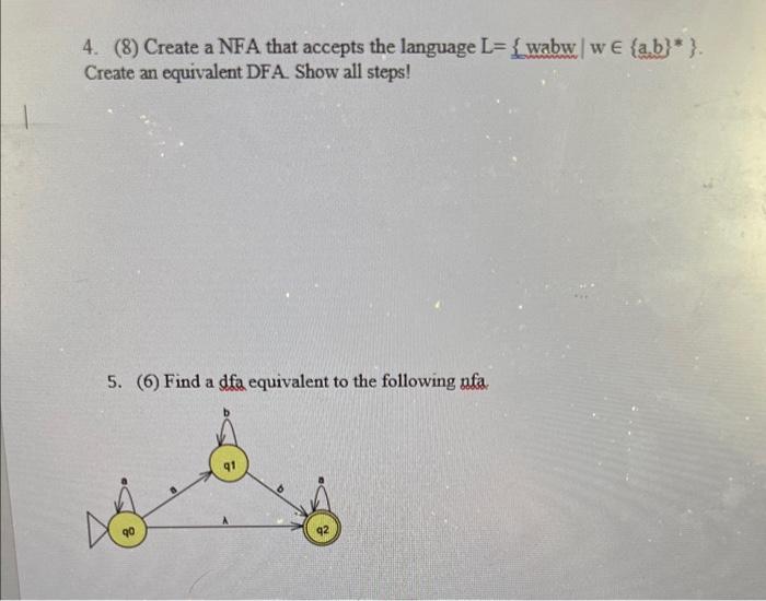 Solved 4 8 Create A NFA That Accepts The Language Chegg