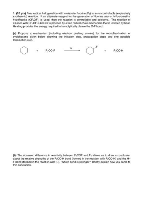 Solved 1 20 Pts Free Radical Halogenation With Molecular Chegg